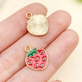 DIY charm jewelry accessory with red enamel strawberry design on golden alloy base - Red Strawberry Pendant Style 3