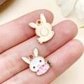 Cartoon rabbit charm with carrot in white and gold enamel finish for DIY jewelry - White Enamel Rabbit Lying on Carrot (17506)