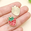 Detailed front and back view of red strawberry alloy charms for DIY jewelry making - Strawberry Pendant (23391)