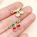DIY cherry enamel alloy pendant with three holes for bracelets and jewelry making - Double Loop Cherry Charm (23393)