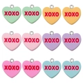 Set of 12 colorful resin heart charms with XOXO print for DIY jewelry making - XOXO Set (SN1530)