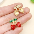 DIY Strawberry charm pendant in gold alloy and red enamel for jewelry making - Strawberry Cherry Charm (23396)