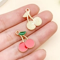 DIY cherry pendant charm in red enamel and gold finish for handmade jewelry making - Red Cherry Charm (23442)