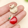 DIY apple charms in gold finish and red enamel for jewelry making and earrings - Red Apple Charm (23444)