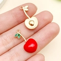 DIY enamel cherry pendant in red and gold finish for jewelry making and earrings - Single Cherry Charm (23445)