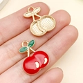 DIY cherry fruit alloy pendant charms with red enamel and gold finish for jewelry making - Single Cherry Charm (23446)
