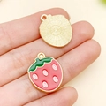 Red strawberry enamel charm with gold finish for DIY jewelry and bracelet making - Red Strawberry Pendant (23440)