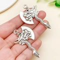 Antique silver dragon axe charm pendants for DIY necklaces and keychains in hand - Antique Silver Dragon Axe Style (22266)