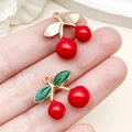 Pendentifs cerises en émail rouge avec feuilles en métal doré pour bijoux DIY - Cerise 3D Émail Rouge Or KC (23413) / 17x18x9mm