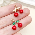 Pendentifs de cerises rouges plaqués or avec émail pour la fabrication de bijoux - Cerise 3D Grande Émail Rouge Or KC (23407) / 20x18x6mm
