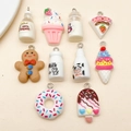 Cute resin cartoon food charms including donuts and milk bottles for DIY keychain making - Assorted Food Dessert Charm Collection