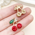 Pendentif cerise dorée avec cristaux rouges et verts pour création de bijoux DIY - Cerise Strass Rouge Or KC (23414) / 19x14x6mm