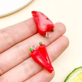 DIY resin red chili pepper charms with silver metal rings for creative earrings making - Red Resin Chili (23883)