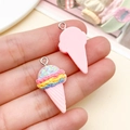 Colorful layered resin ice cream cone charms with metal hooks for DIY jewelry - 27x14x7mm / Pink