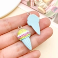 Miniature resin ice cream cone pendant with metal eyelet for DIY jewelry making - 27x14x7mm / Lake Blue
