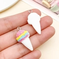 Miniature resin ice cream cone pendant with pink yellow blue layers and silver ring - 27x14x7mm / White