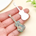 Acrylic vintage guitar charms featuring colorful bohemian print and plain white back - Colorful Printed Guitar (24035)