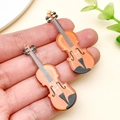 Set of two acrylic violin charms with vintage orange-brown wood grain finish for DIY - Purple Printed Violin (24042)