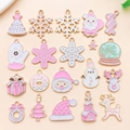 Pink Christmas charms collection with Santa, reindeer and snowman for DIY jewelry making - Pink White Christmas Series Mixed Assortment (SN1590)