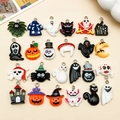 Variety of 24 Halloween resin charms including pumpkin, ghost, and bat with metal loops - 24 Different Styles Set (SN1488)