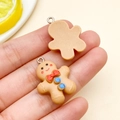 DIY gingerbread man resin pendant with red bow tie and blue buttons for keychains - Brown Christmas Gingerbread Man