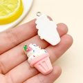 Pink resin cupcake pendant for DIY keychain with strawberry and colorful sprinkles - Strawberry Pink Ice Cream