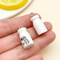 DIY accessory cute milk bottle resin pendant with silver metal ring for keychains - White 3D Milk Bottle