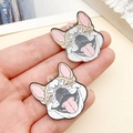 Pendentifs mignons bouledogue français en acrylique pour accessoires de bijoux DIY - Bouledogue Français Imprimé Recto Verso en Acrylique Blanc (23993) / 30x27x2mm