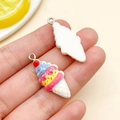 Cute resin ice cream pendant charm with colorful layers and metal ring for DIY keychains - Strawberry Ice Cream Cone