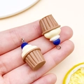 Miniature resin cupcake charms with brown cups and blue accents for DIY jewelry crafts - Brown Resin Food Cream Cupcake (24086)