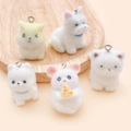 Cute flocked animal pendants including puppies and a hamster for DIY keychain accessories - Mixed Styles 5 Pieces (SN1544)