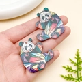 Pendentif panda en acrylique coloré avec motif mosaïque pour la création de bijoux - 37x34x2mm / Panda Mosaïque Coloré (23983)