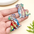 Pendentifs de chien en acrylique coloré avec motif mosaïque géométrique pour bijoux - 39x32x2mm / Chien Mosaïque Coloré (23986)