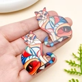 Pendentifs chats en acrylique avec motifs mosaïques pour création de bijoux DIY - 40x32x2mm / Chat Mosaïque Coloré Type B (23987)