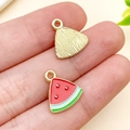 Mini pendentif doré texturé et breloque pastèque émaillée pour création de bijoux - Pastèque (Rouge)