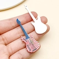 Acrylic guitar pendant with skull print and red stripe pattern for DIY jewelry - Pink Printed Guitar (24034) / 49x17x2mm
