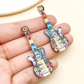 Acrylic electric guitar pendant with colorful pop art graffiti for DIY jewelry accessories - Colorful Double-sided Printed Guitar (24040) / 48x16x2mm