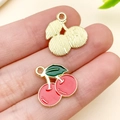 Pendentifs cerise en alliage avec émail rouge et dos doré pour la création de bijoux DIY - Rouge Cerise