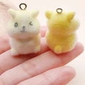 Miniature yellow flocked hamster pendants with metal rings for DIY jewelry making - Sitting Yellow Hamster (24803) / 34x21x21mm