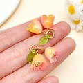 DIY acrylic lily of the valley pendant charm in gradient yellow and orange with green leaves - 22x20mm / Sunstone