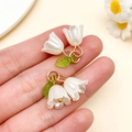 DIY Lily of the Valley acrylic pendants with pearl white buds and green leaves - 22x20mm / White