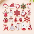 20-piece Christmas enamel alloy charms set with Santa, elk, and snowflake designs - Drip Oil Red Christmas Pendant Set (SN1592)
