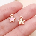 Pink enamel star charms and gold textured star pendants for DIY jewelry making - Pink Mini Five-Pointed Star (12025)