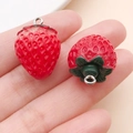 DIY craft resin charms featuring two realistic 3D red strawberries with green leaves - 3D Strawberry (16390) / 16x26mm