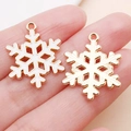 Pink Christmas snowflake alloy charm set with white enamel and golden plating for DIY jewelry - White Hexagon Christmas Snowflake (12536)
