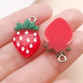 DIY strawberry pendant made of glossy resin with red finish and green leaf detailing - Strawberry (17060) / 14x22mm