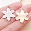 Pink Christmas snowflake alloy pendant with rose gold finish and enamel for DIY jewelry - White Christmas Snowflake (14181)