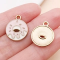 Pink and white enamel donut charm in alloy metal with gold back for DIY jewelry making - Pink Donut (24688)