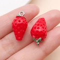 DIY strawberry resin charm with green leaves and metal loop for earring jewelry making - 3D Small Strawberry (17067) / 12x20mm