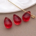 Three red glass teardrop pendants with golden metal pins for DIY jewelry making - Teardrop Pendant (23672) / 1 Piece (9x6x5mm) / Small Transparent Red